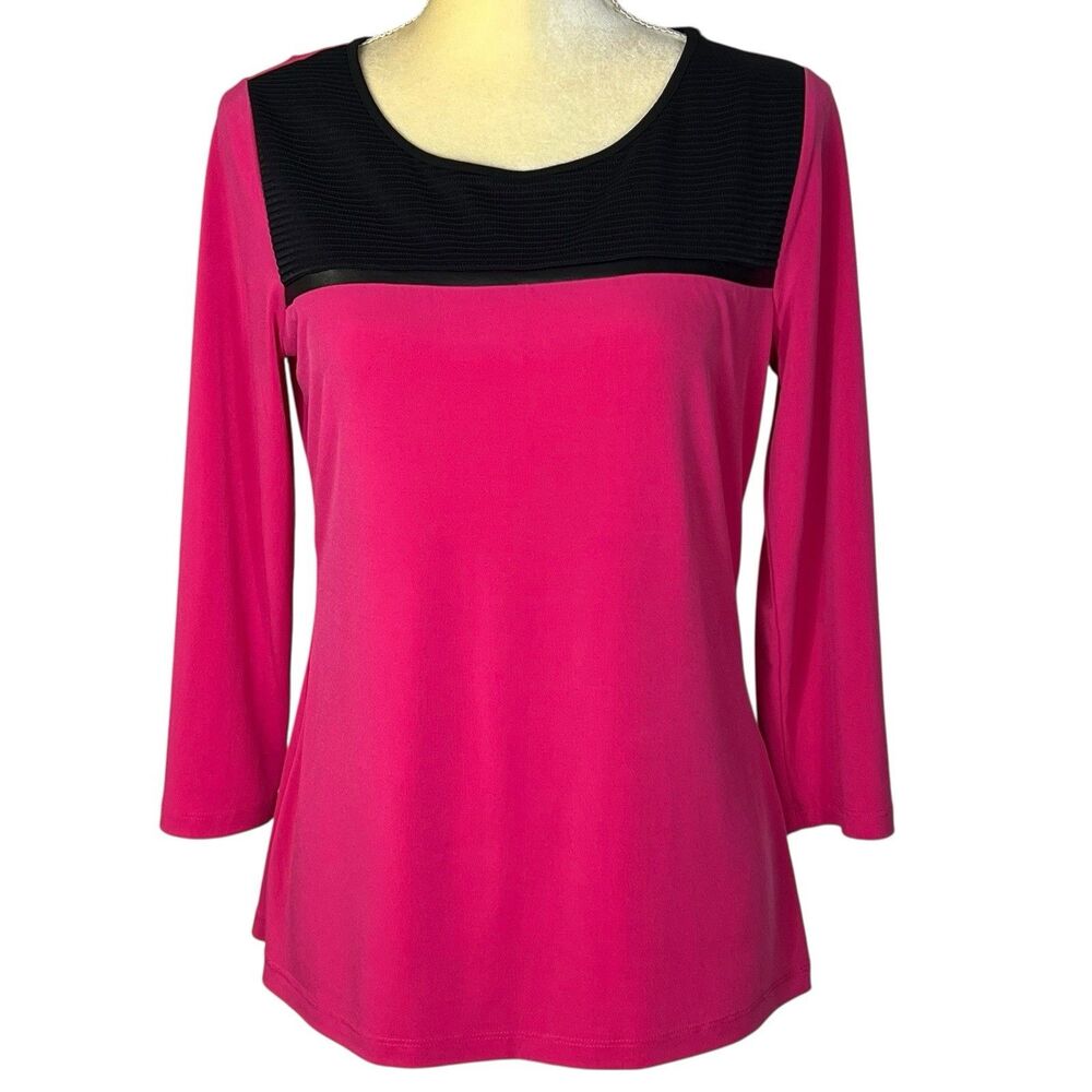 Calvin Klein Women's Blouse 3/4 Sleeve Size Small Pink / Black Office Casual